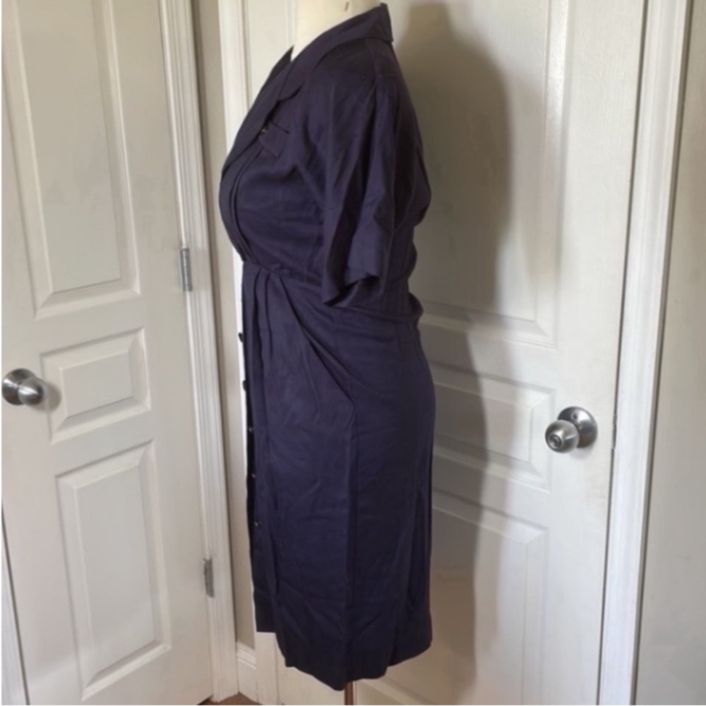 Vintage StudioI Shirt Dress Navy Blue Collar Utility Button Down 80s USA Pockets - Picture 8 of 17